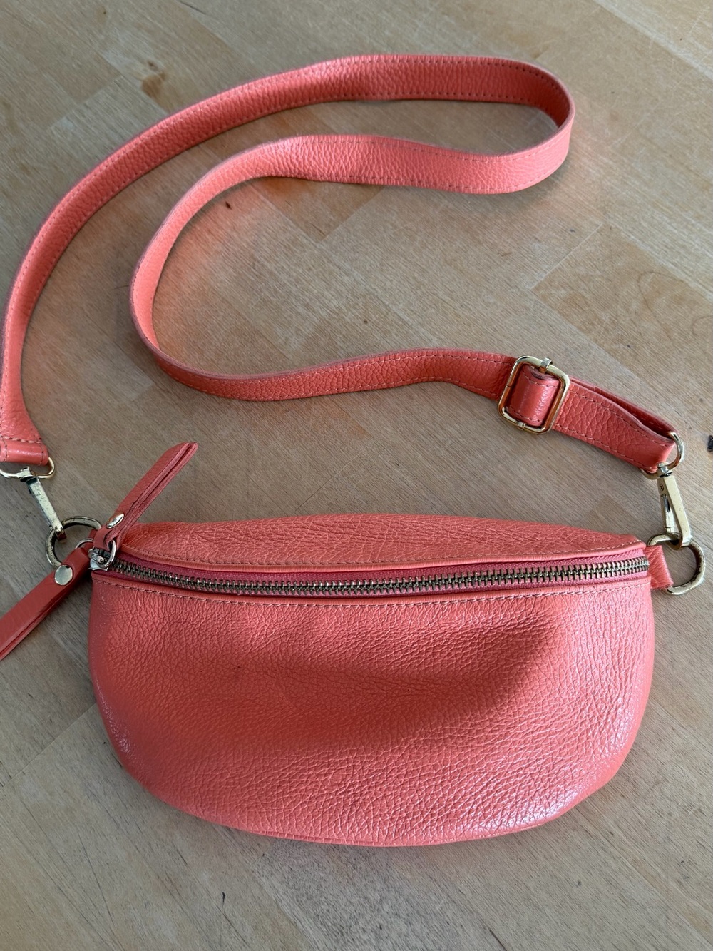Leather Crossbody Belt Bag - Coral Pink